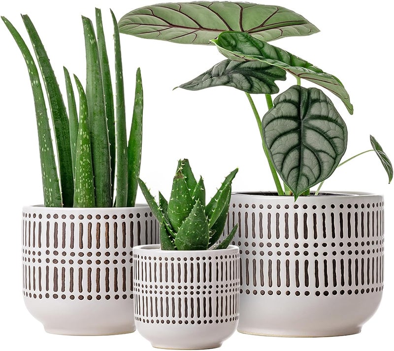 Docrin Store 3-Pack Ceramic Planters Set - 6.5"+5.3"+4" Dual-Tone Flower Pots with Drainage Holes, Modern Indoor Outdoor Planters for Succulents/Herbs/Large Plants, Home Office (Brownish Black & White) - Image 1
